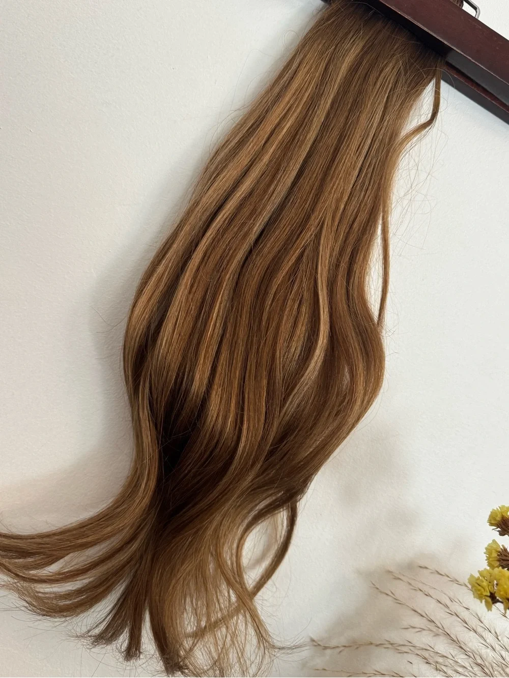 100% Human Hair 20” Caramel Brown Highlighted Weft Extensions Straight